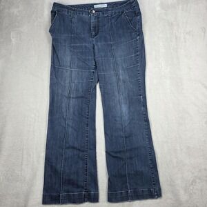 Chicos Platinum Denim Jeans Womens 2 Regular Blue Wide Leg Trouser Distressed